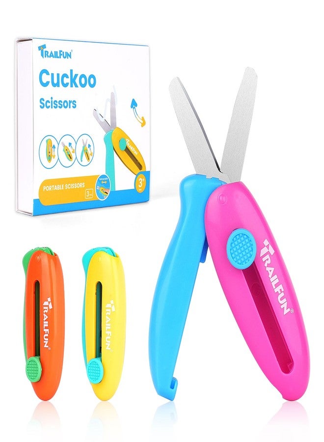 trailfun Retractable Safety Scissors for Kids, 3Pcs Scissors for Toddler Ages 3 4 5 6 7, Cute Small Art Crafts Cutting Tools - Image 1